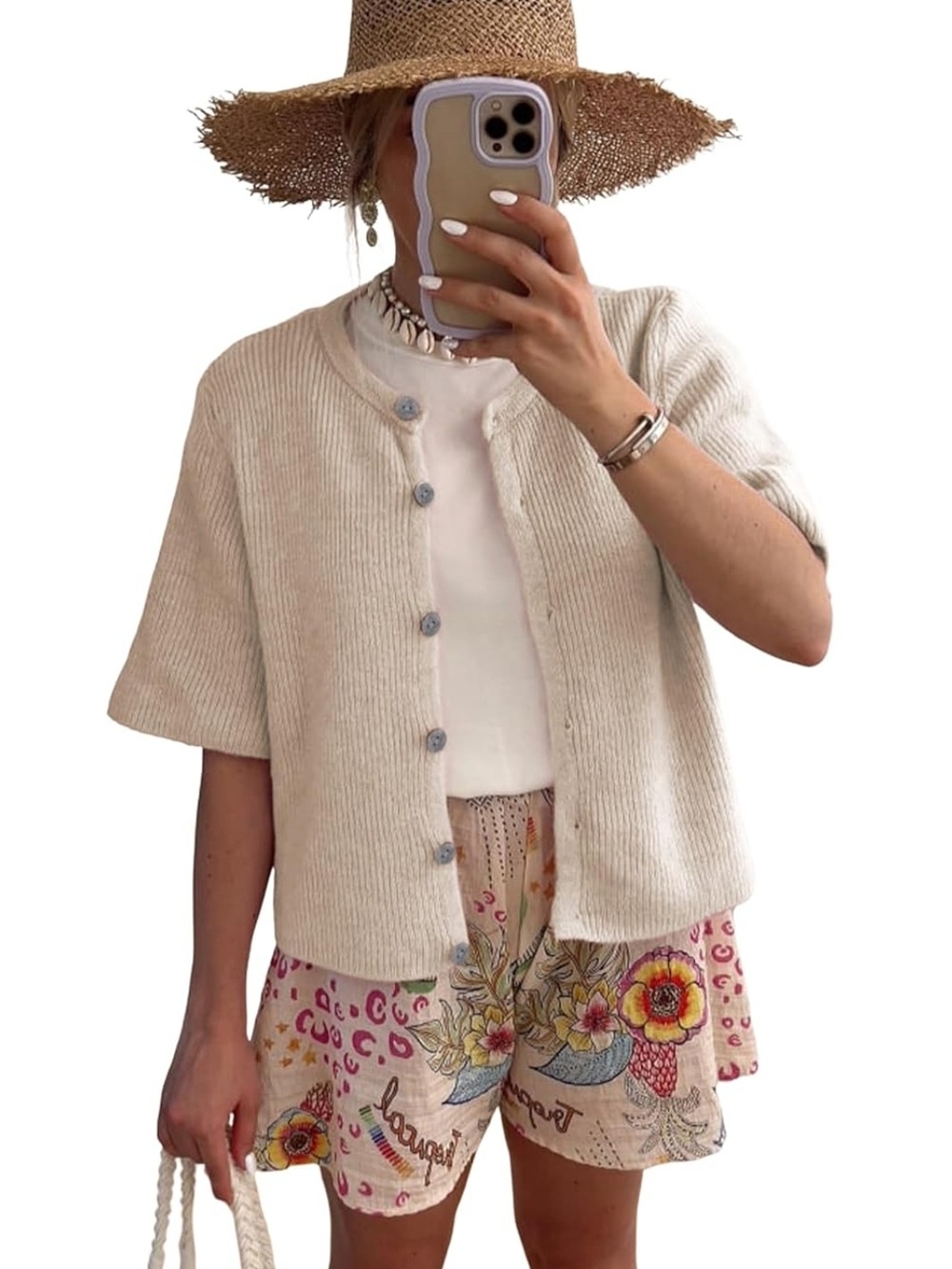 NWT Cream Short-Sleeve Button Cardigan